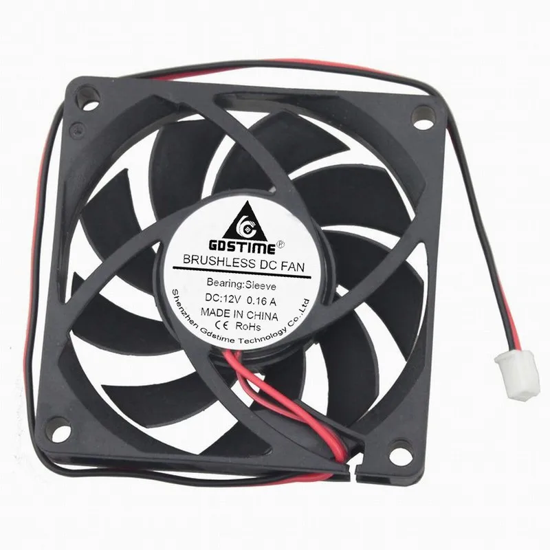 Gdstime 2 pcs 7cm 2Pin DC 12V 70mm x 70mm x 15mm Brushless PC Cooling Fan 2.75 inch