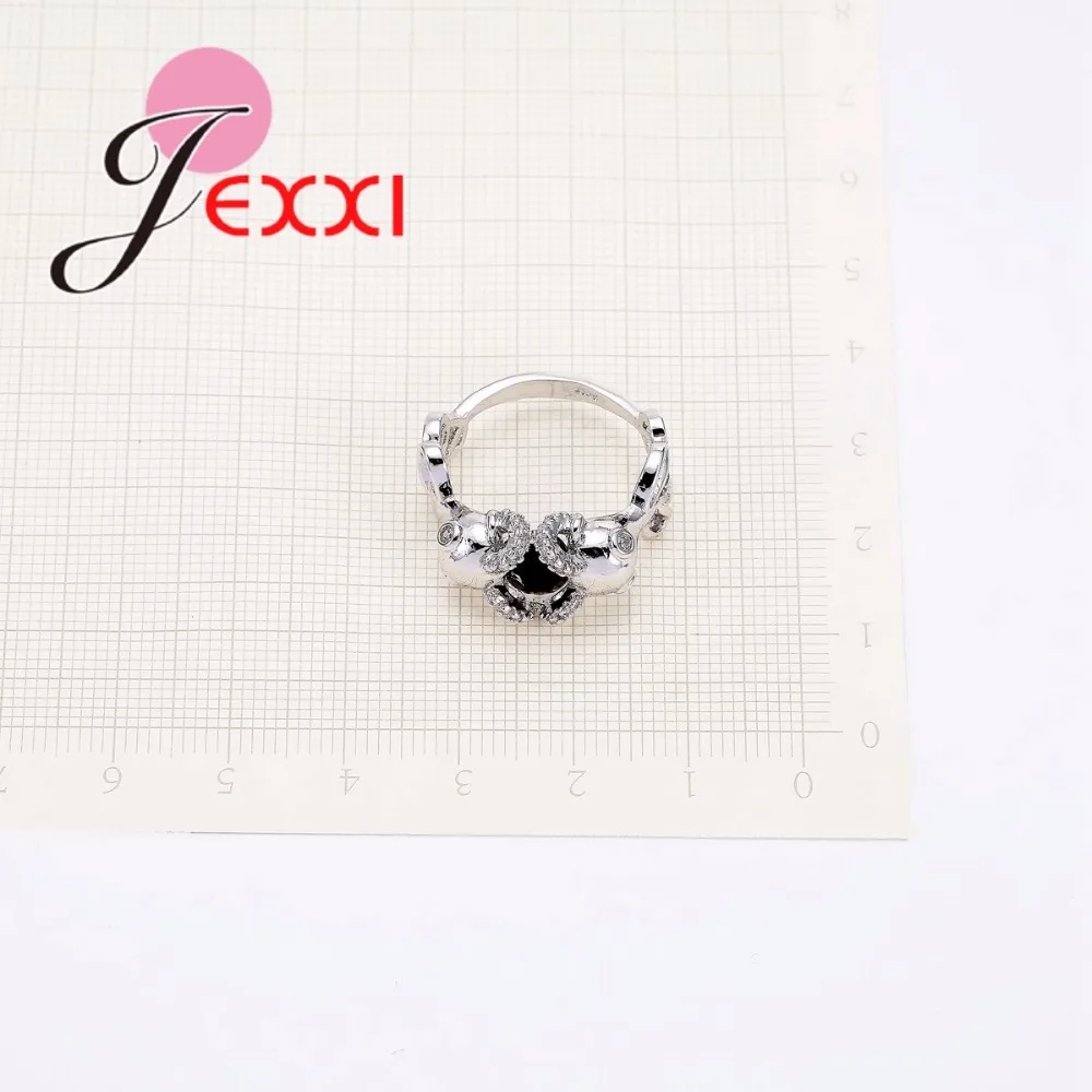 New Arrival Unique Design Bloosom 925 Sterling Silver  Ring Fashion Round Black Cubic Zirconia Gorgeous Ring for Women