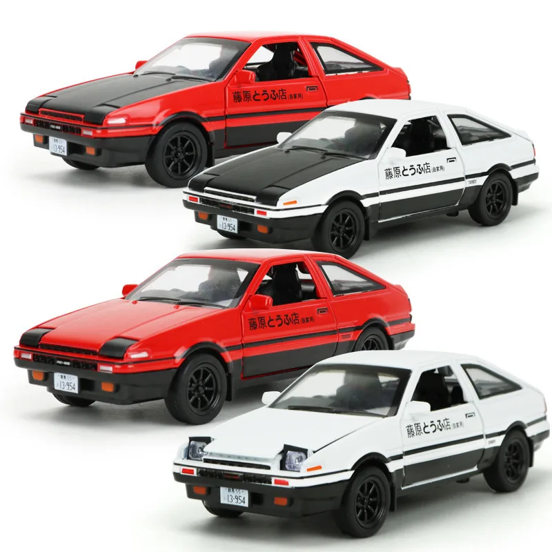 AE86 1:28 INITIAL D Toyota Alloy Car Model Anime Cartoon Fast Furious With Pull Back Sound & Light Diecast Vehicle For Boy Toys