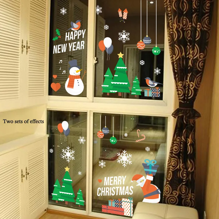 Frohe Weihnachten/Frohes Neues Jahr Wandaufkleber Festival Glasfenster Hintergrund Heimdekoration Wandtattoos Abnehmbare Tapeten – Detail 8