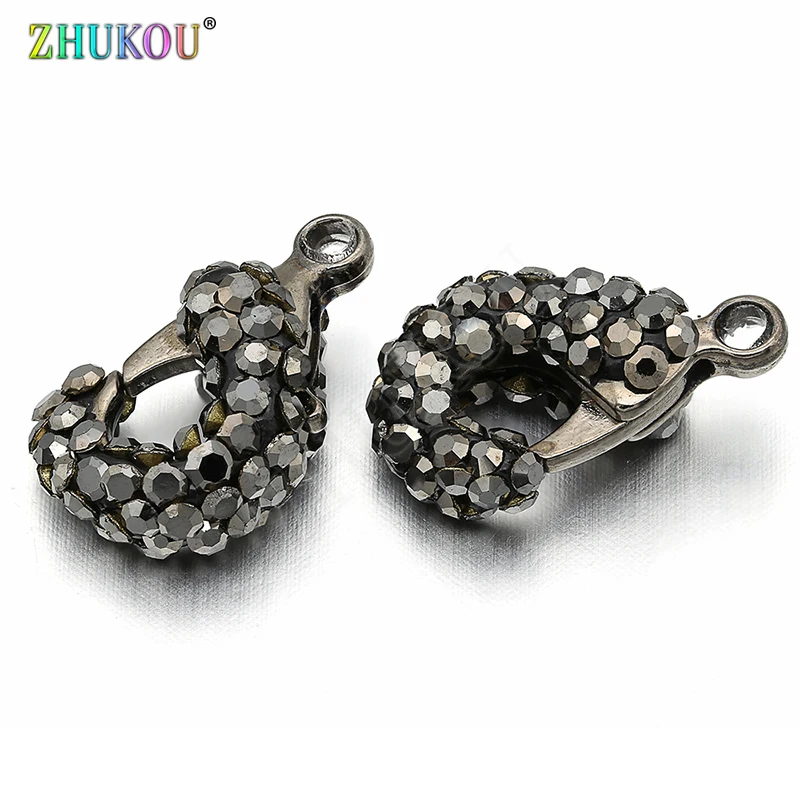 10*17mm Brass Cubic Zirconia  Gunmetal Lobster Clasps Hooks for Diy Jewelry Findings Accessories, Hole: 1.5mm, Model: VK45