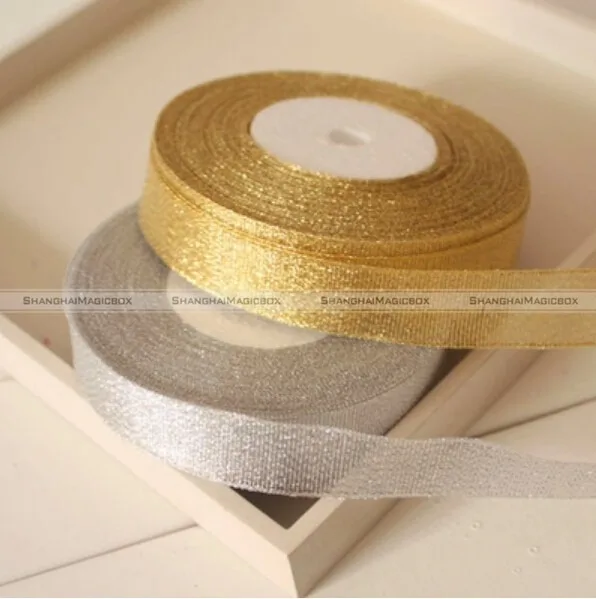 250 yards Xmas ribbon polyester gold and silver ribbon Christmas tree sewing accessories decorations kerst decoratie 1/1.2/1.5cm