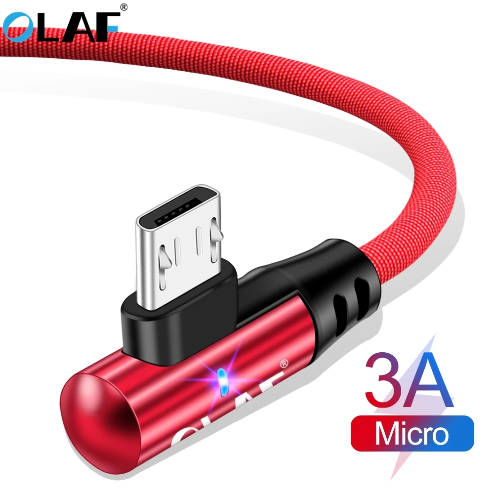 OLAF 3A Micro USB Cable 90 Degree Fast Charging Microusb Charger Cable For Samsung S7 Xiaomi Redmi Note 5 Pro Huawei LG Android