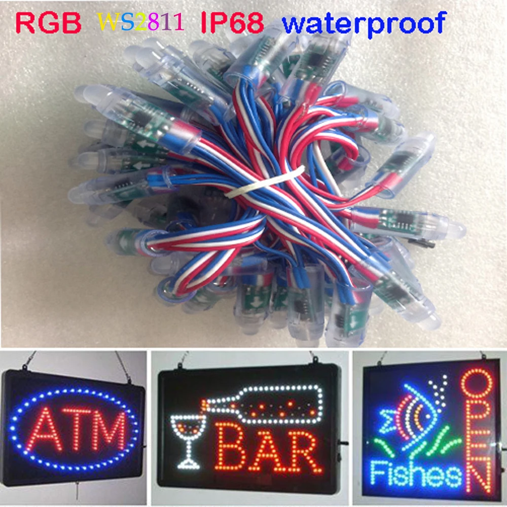 

50pcs 12mm WS2811 led pixel module,IP68 waterproof DC5V full color RGB string christmas LED light Addressable as ucs1903 WS2801