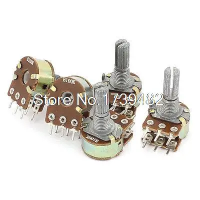 5 Pcs B100K Type B 100K Ohm 6 Terminal Dual Linear Rotary Taper Potentiometer