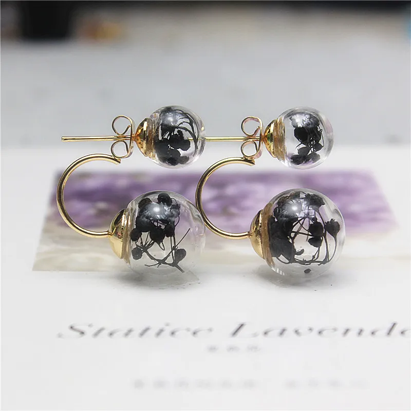 New design fashion brand jewelry Hook Dried Gypsophila flowers glass beads double imitation pearl earrings for girl .