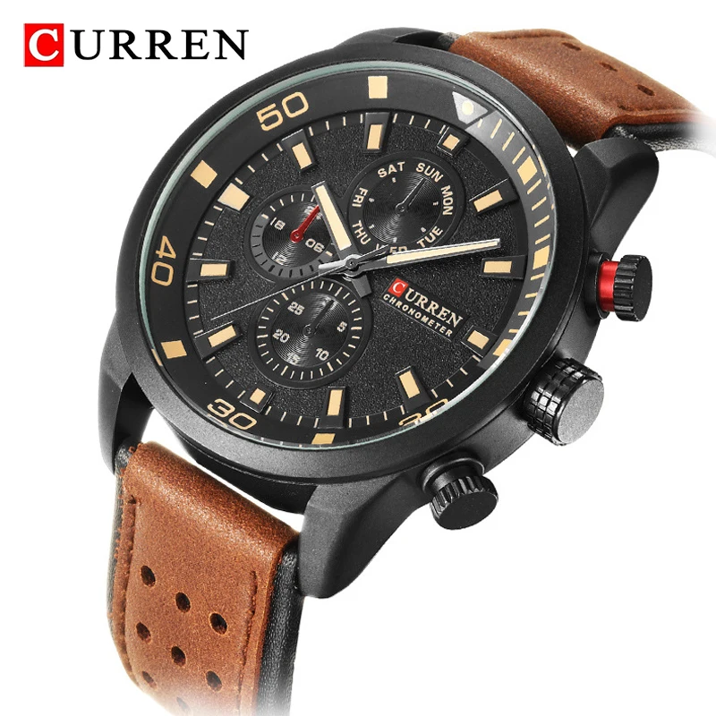 

CURREN Mens Watches Top Brand Luxury Chronograph Waterproof Quartz Watch Men Military Leather Sports Watches Man Clock Analog