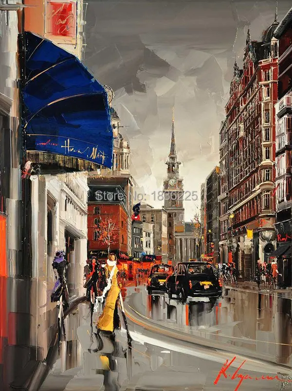 

Modern Style Abstract Oil Painting Canvas Retro City Street Landscape Oil Pictures Decorative Painting Wall Art No Frame 1 Piece