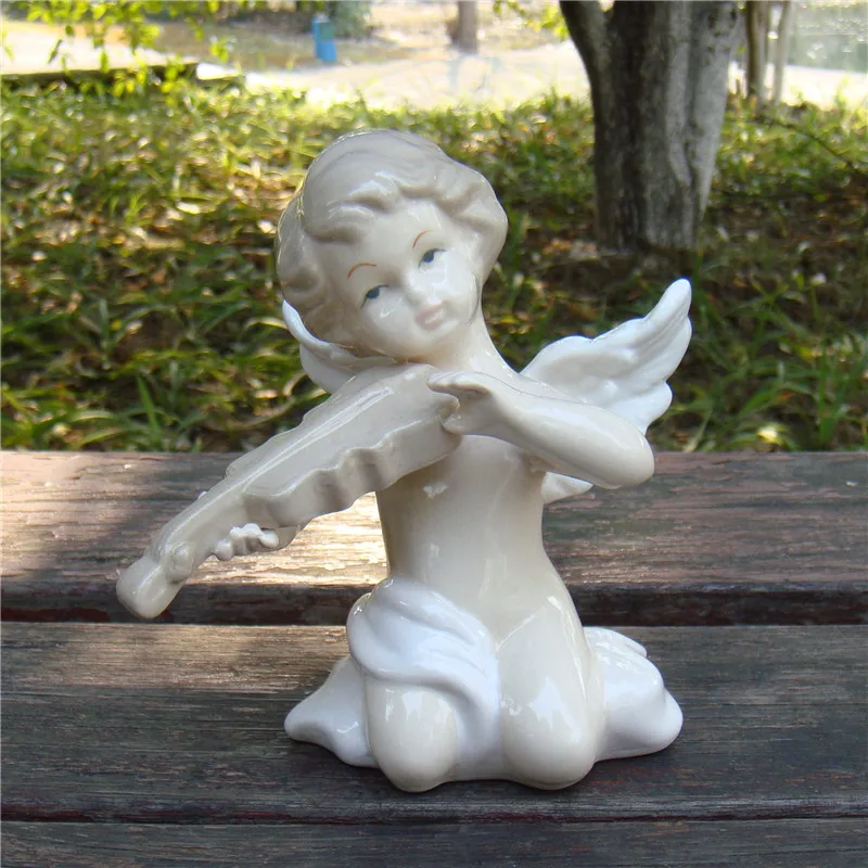 Cute Porcelain Music Angel Figurine Handmade Ceramics Angel Cupid Miniature Household Embellishment Decor Gift Craft Accessories