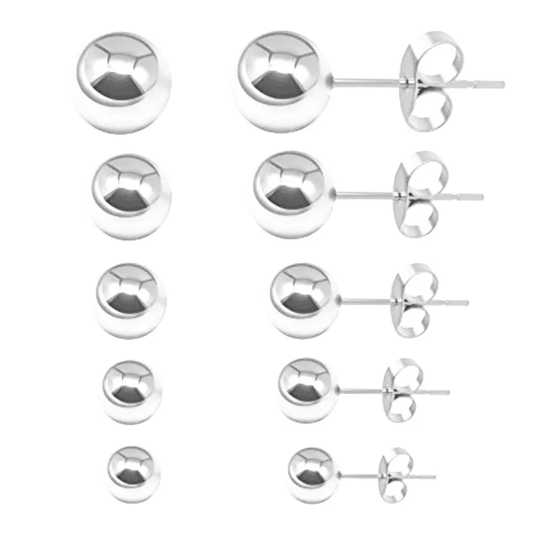 50Pairs  Free Shippment  Stainless Steel earring fashion jewelry-Round Balls Ear Studs Earring 3mm 4mm 5mm 6mm 7mm 8mm HOT Sell