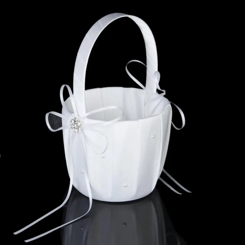 

1pc Elegant White Satin Beading Bowknot Flower Girls/Boys for Wedding Party/Celebration Basket
