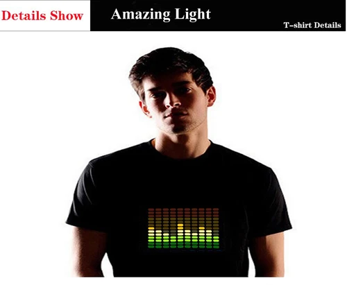 Imagen 2 del producto Camiseta Popular con ecualizador activo de sonido, ecualizador que ilumina hacia arriba y hacia abajo, camiseta Led, camisetas Led activadas con música intermitente, camiseta para hombres y mujeres