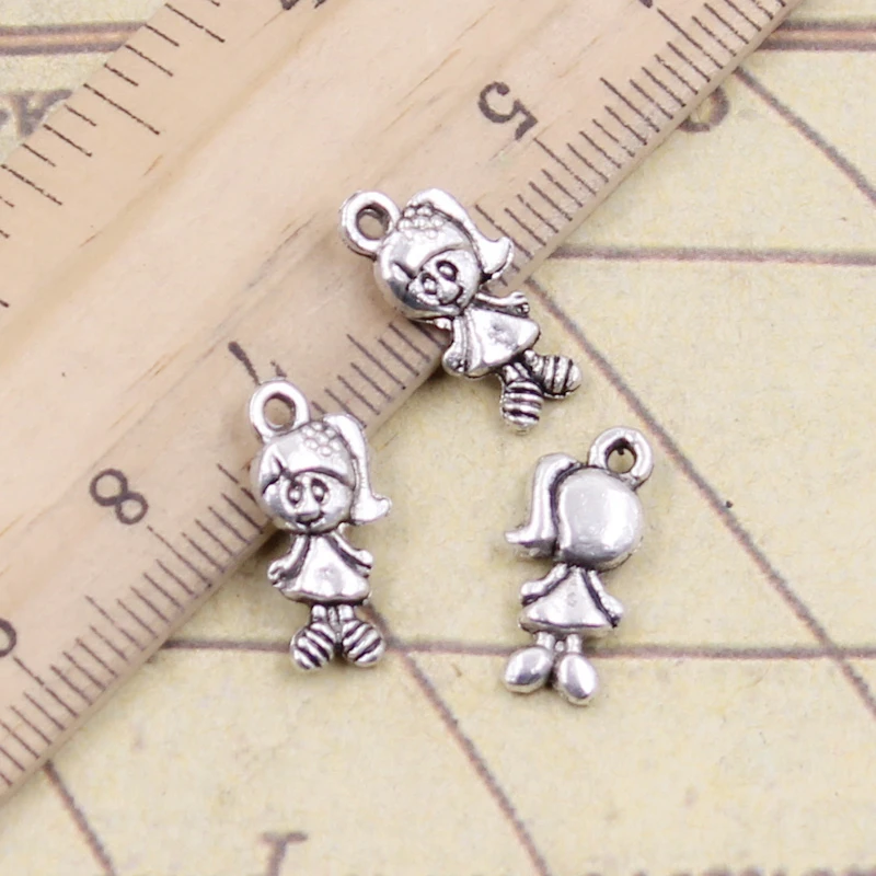 20pcs Charms Lovely Girl 15x7mm Tibetan Silver Color Pendants Antique Jewelry Making DIY Handmade Craft