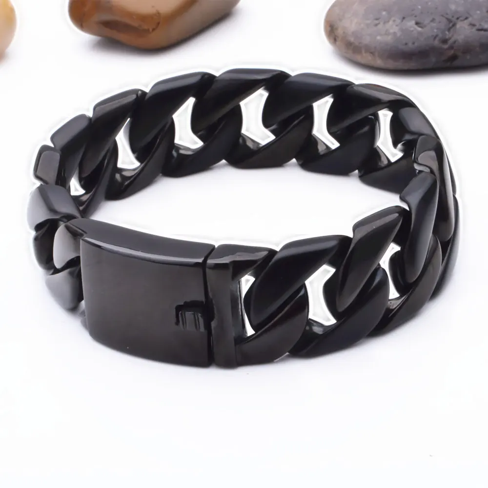 8.66\'\' 24mm Heavy Black Stainelss Steel Huge Solid  Cuban Curb Link  Chain Bracelet  Jewelry Men\'s Holiday Gifts for Father