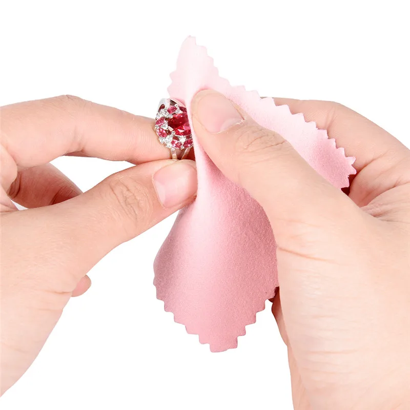 8cm*8cm 50pcs/pack Jewelry Polishing Pink Color Fabric  Polish Cleaning Cloth Care for 925