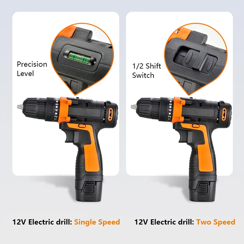12V/25V MAX Cordless Drill 3000mAh Battery 150 min of use,Electric Screwdriver 18+1 2-Speed with 4pcs Drillr Bits