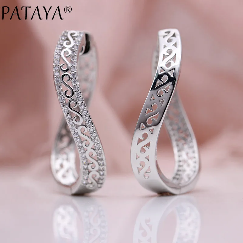 PATAYA New Wave Big Circle Drop Earrings Women Fashion Jewelry 585 Rose Gold Color Micro Wax Inlay Natural Zircon Long Earrings