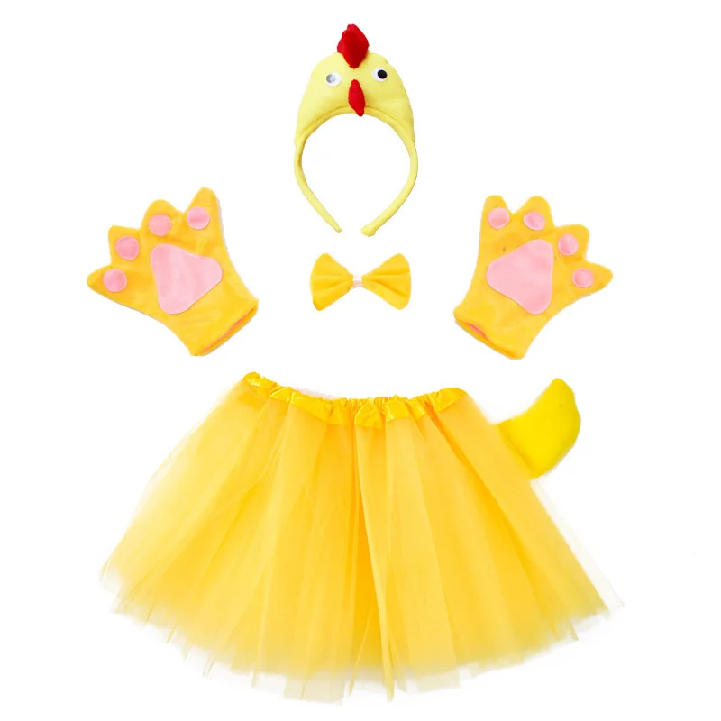 Kid women Halloween Cosplay Chicken hen cock  costume outfits set Headband Tail skirt tutu gloves Animal Cosplay Birthday Party