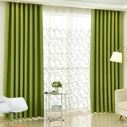 Green Curtains Customize Cortinas Para Salon and Tulle Elegant Faux Cotton Linen Living Room Curtain for Kitchen  Custom Made