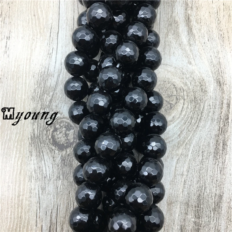 5Strands Faceted Round Onyx Loose Beads,Black Agates Loose Beads, Gems Stone Beads for jewelry making 5 strands/lot MY0007