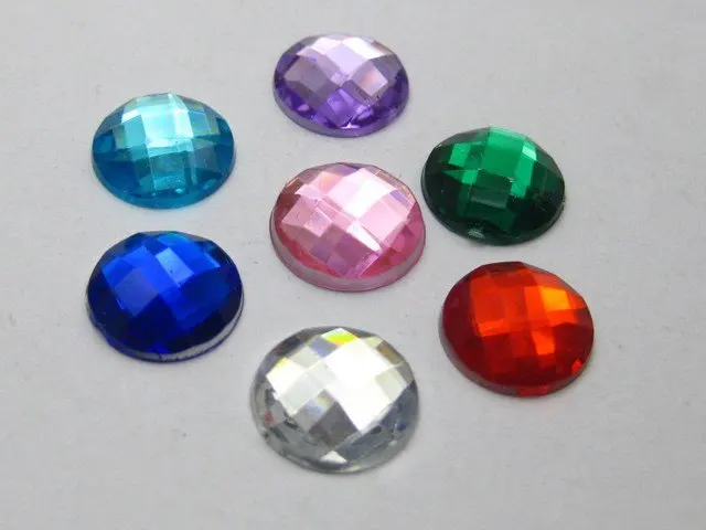 

200 Mixed Colour Acrylic Flatback Faceted Round Rhinestone Gems 10mm No Hole