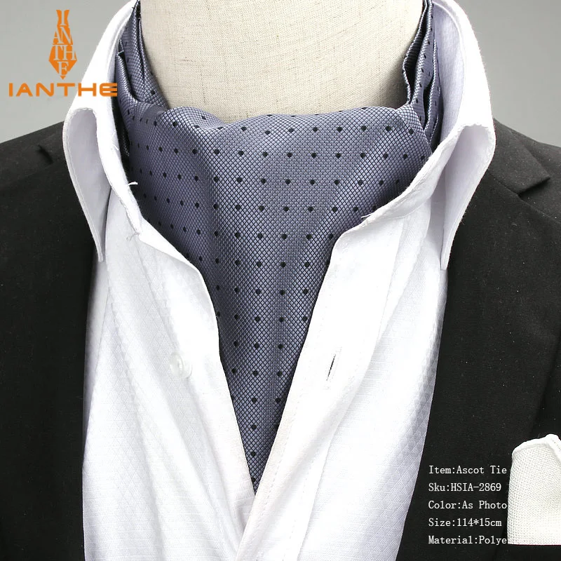 2018 Polka Dot Designer Men\'s Jacquard Woven Cravat Wedding Cravats New Navy Mens Smooth Ascot Ties For Men Tie Necktie Neckwear