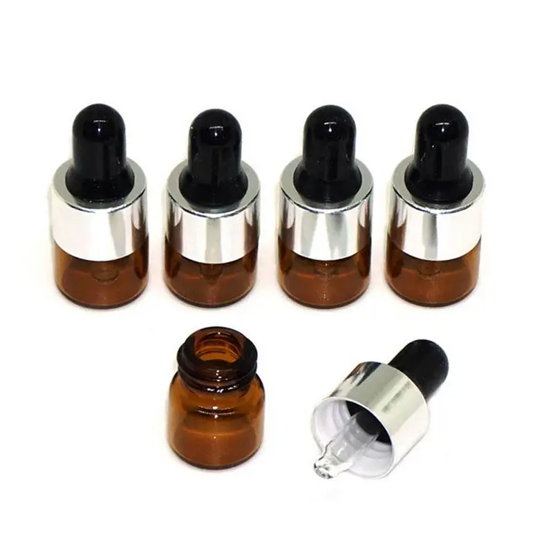 Small Amber Glass Bottle Sample Vial For Essential Oil Perfume Tiny Portable 1ml Bottle