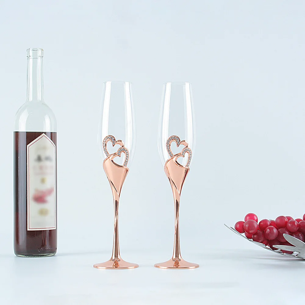 

201-300 ml Rose Gold Champagne Cup High Foot 1PC Glass Wedding decoration for Core-Shaped Diamond Crystal Cup Red Wine Cup