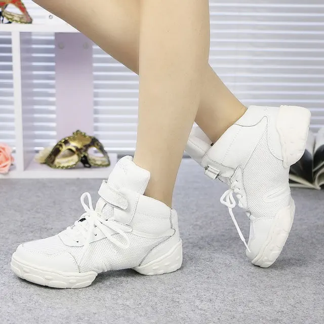 Jazz Shoes Woman Sports Sneaker Children Dance Shoes Leather Women Shoes White Four Square Fitness Dance Shoes