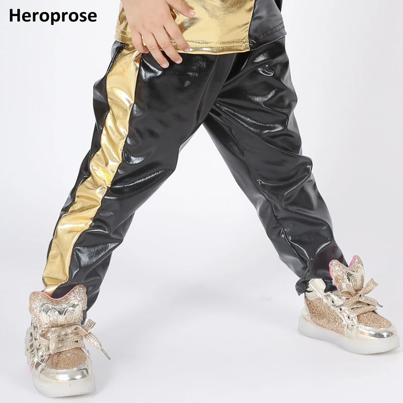 

Spring Autumn New Kid Adults Hip Hop Pant Side Gold Patchwork Stage Performance Wear Jazz Show Clothing Dance Harem Trousers