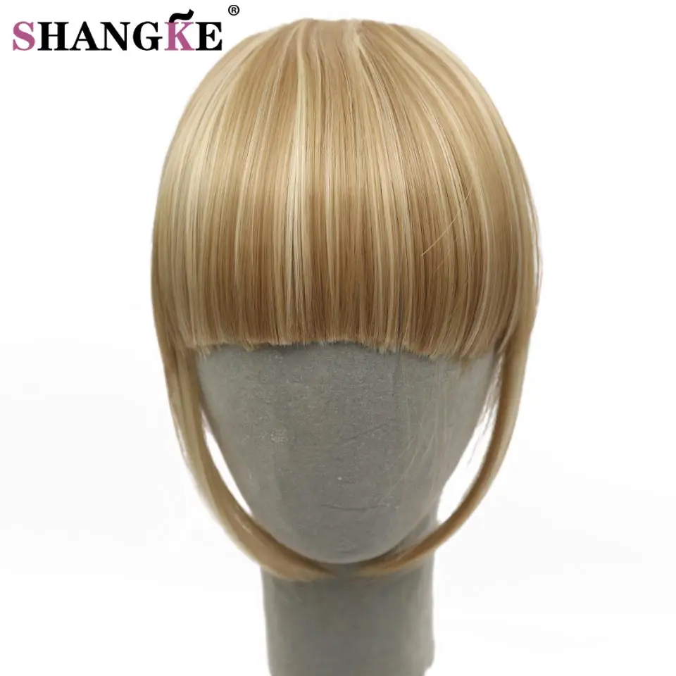 SHANGKE Synthetic Fringe Clip In Hair Bangs Hairpiece Clip In Hair Extensions Heat Resistant Fake Bangs Hair Piece 8 Colors