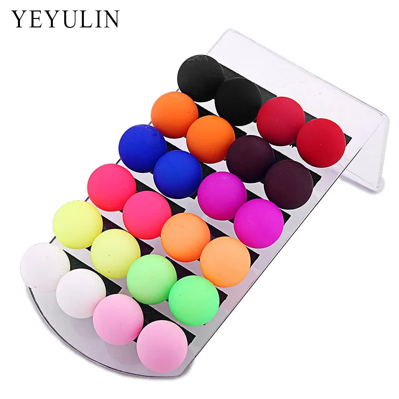 12pairs Trendy Cute Colorful Acrylic Beads Stud Earrings New Design 11mm Fashion Ear Jewelry For Woman Girls