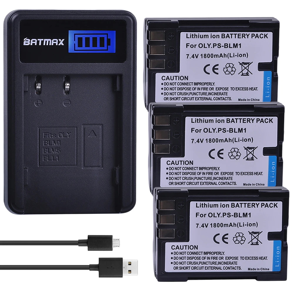 

3Pc PS-BLM1 BLM-1 BLM-01 PSBLM1 BLM1 Li-ion Battery+USB Dual Charger for Olympus E-300 E-330 E-500 E-510 C-5060 C-7070 C-808