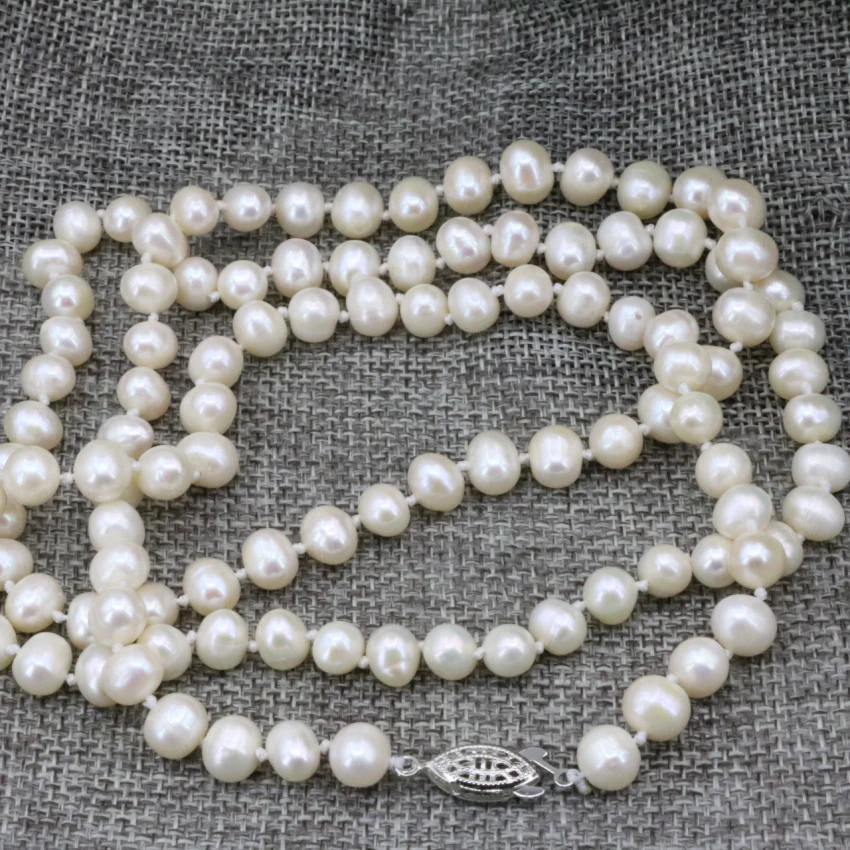 Natural pearl 7-8mm pearls white beads for women long chain charms necklace gifts wholesale price jewelry making 36inch B3239