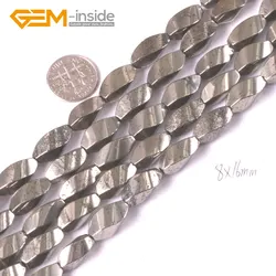 8x16mm Natural Gray Pyrite Gem stone Twist Beads For Jewelry Making Strand 15