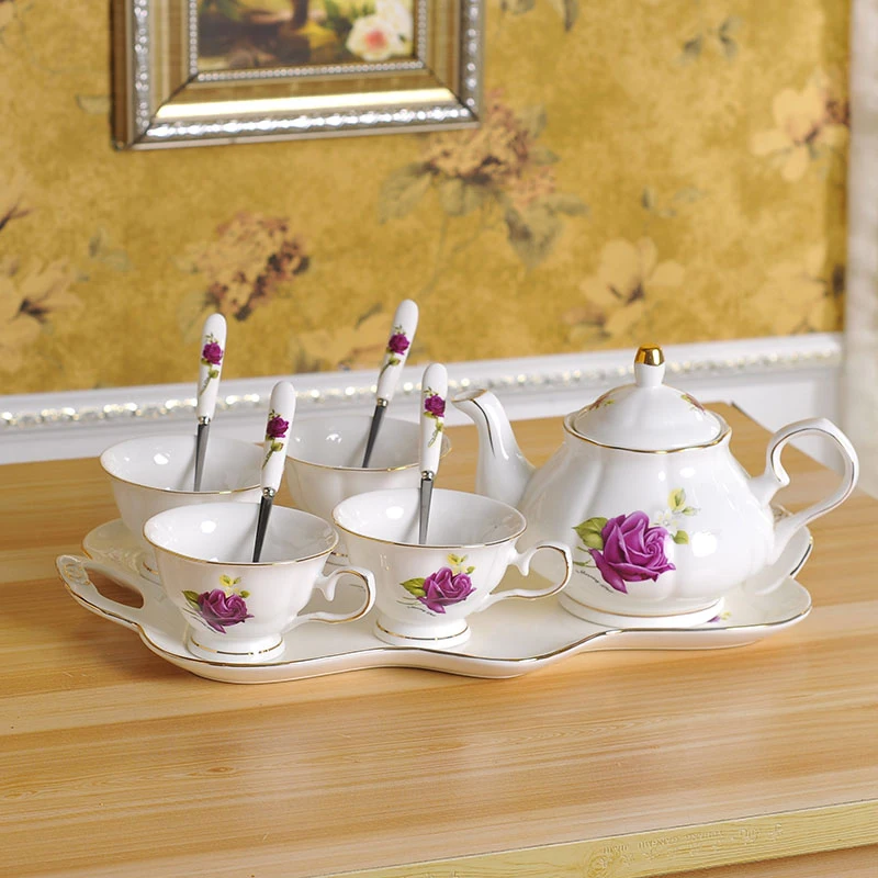 Europe Camellia Bone China Coffee Set British Porcelain Tea Set Ceramic  tea pot Coffee Cup Mug Milk cup kitchen Drinkware