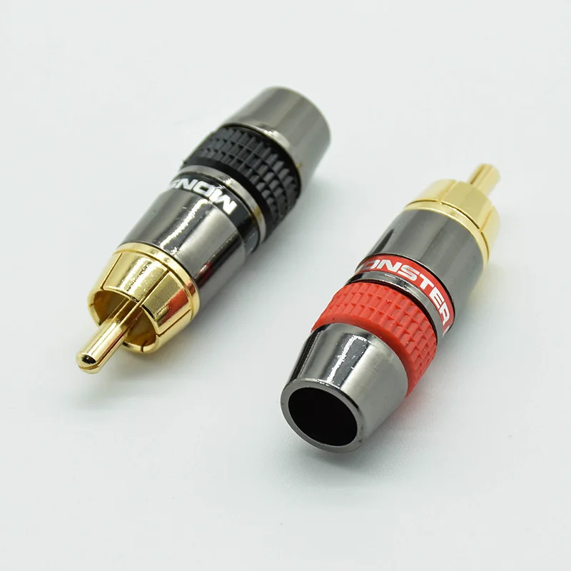 2PCS/1pair red black RCA Gold Plated Pure Copper Zinc Alloy Monster Banana Plug Connector Audio Power Speaker Plugs Connector