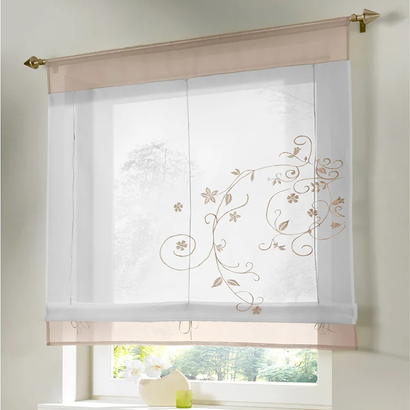 1PC Roman New Curtains Flower Style Tulle Window For Kitchen European Design Printed Roman Curtains Perspective Cafe Decoration