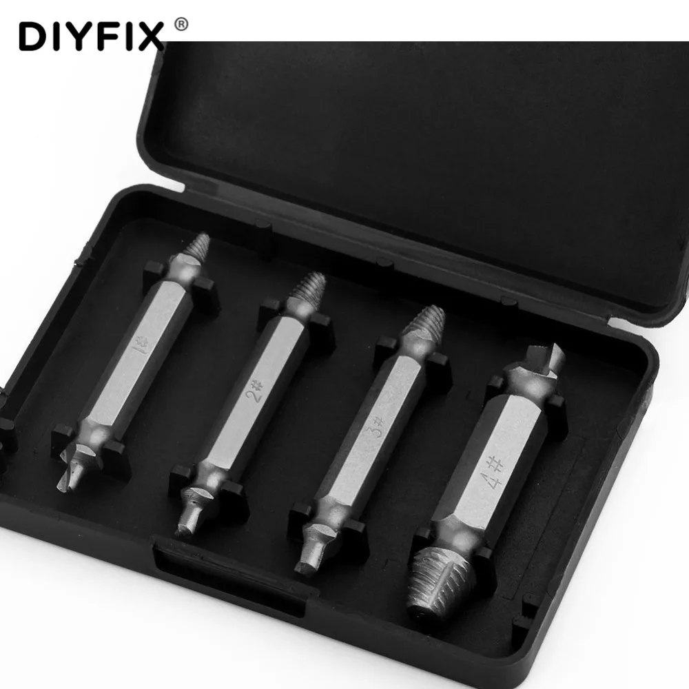 DIYFIX 4Pcs Damaged Screw Extractor Drill Bits Easy Out Guide Set Remove Broken Bolt Set Power Tool Set 1# 2# 3# 4# High Quality