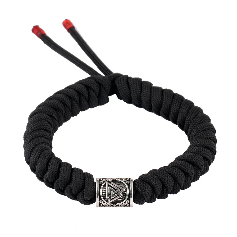 Norse Viking Rune Bead Bracelets Thor Mjolnir Hammer Paracord Amulet Odin Rune Triangle Trinity Knot Amulet Scandinavian Bracele