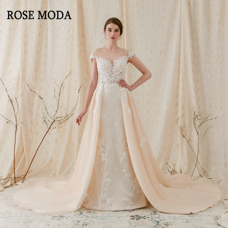 

Rose Moda Stunning Lace Mermaid Wedding Dress with Detachable Train Real Images Custom make