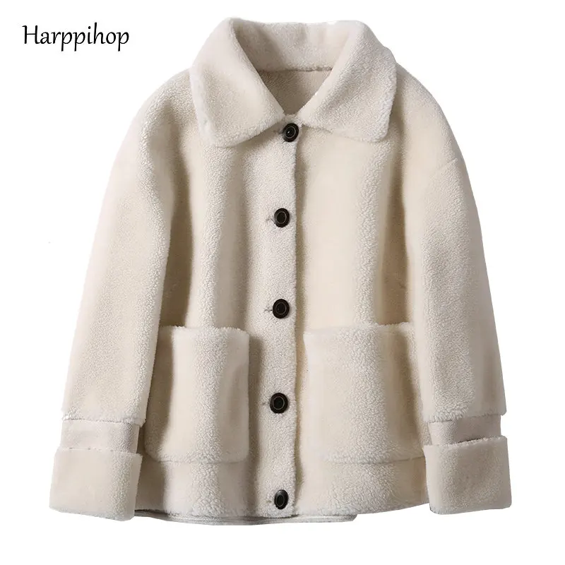 Real Fur Sheepskin Coat Women Winter  Genuine Wool Coats Female turndown Collar Winter Warm Sheep Shearing Jacket Outercoat