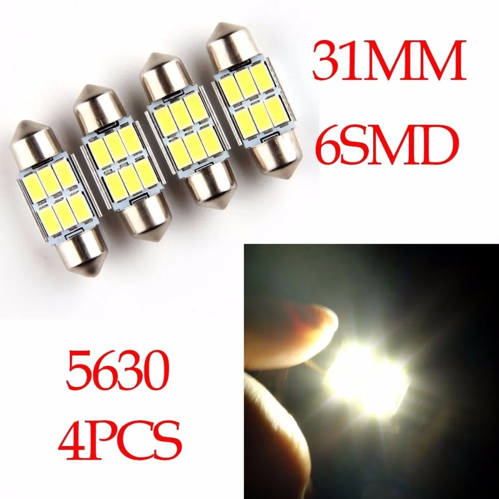 Kit 4 Lampada Torpedo 6 Led Smd 5630 Samsung Chips 3w 31 mm Can Bus