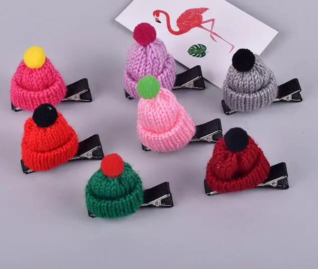 Pet Hair Accessories Cute Dog Christmas Hat Wool Knitting Multicolor Pet Hair Accessories Wholesale Pet Clip 50pcs / Lot