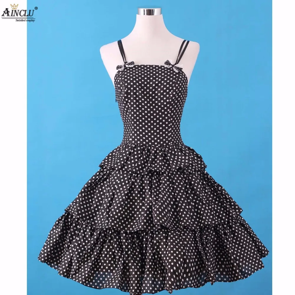 Asweet doce estilo feminino preto e branco poliéster japonês original lady suspensórios doce princesa lolita vestido