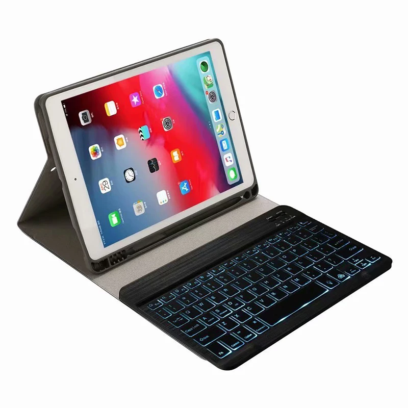 

PU Leather Smart Case with 7 Colors Back-lit Detachable Bluetooth Keyboard and Pencil Slot for Apple iPad Pro 12.9 Gen 3 2018