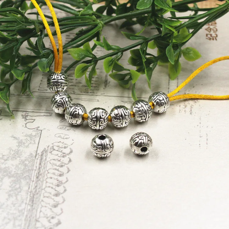 30pcs/lot Handmade Bracelet Beads Accessories 7mm Round Tibetan Silver Spacer Beads Beading Jewelry Making Decoration Charms
