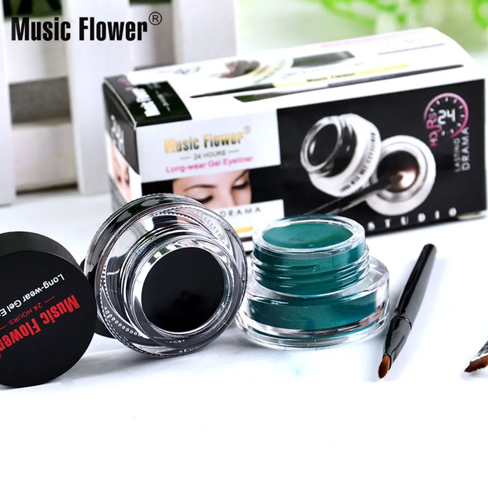 Music Flower Eye Makeup 2 in 1 Brown Black Gel Eyeliner Cream Water-proof Creamy Texture Eye Liner Set With Brushes