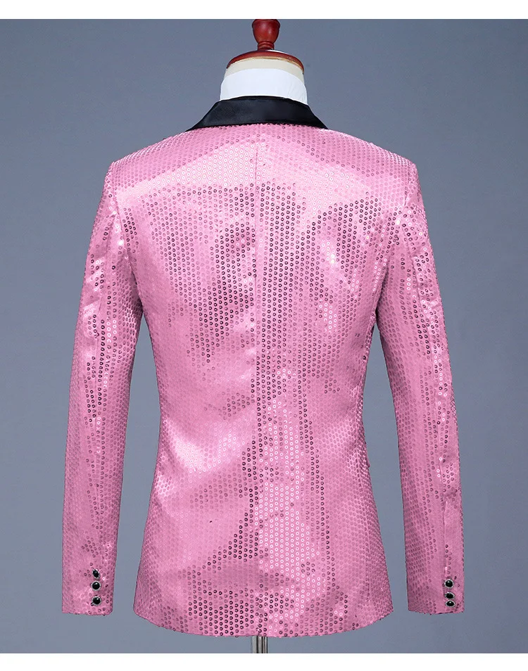 Pink Sequin One Button Dress Blazers 2018 Brand New Nightclub Prom Men Suit Jacket Wedding Stage Singer Costume (Bowtie Include)