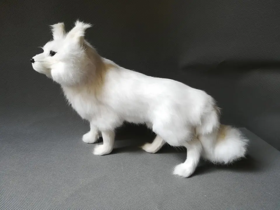 real life toy white fox model  large 35x23cm polyethylene&furs standing fox model home decoration props ,model gift d0100